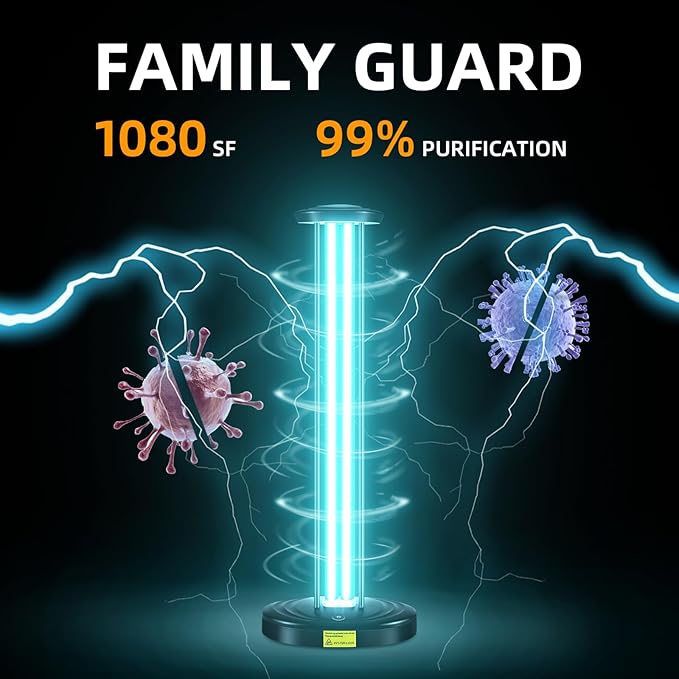 JTAPURE 100W UV Light, Ultraviolet Lamp Purifier for Whole Room & House, Ozone-Free, Home Disinfection Device with 3-Gear Timer Remote Control, UVC Lights, Purification for Bathroom, Toilet, Office
