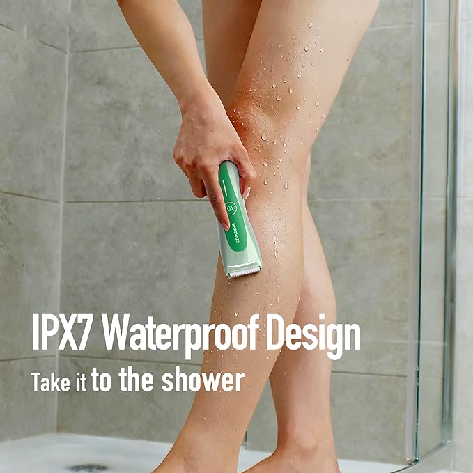 BAREWIZE Bikini Trimmer for Women, Electric Shaver for Women | LED Light, IPX7 Waterproof, USB-C Rechargeable, Ceramic Blade | Electric Razors for Women, Pubic Hair Trimmer Women (Jade Glow)
