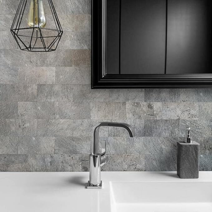 AULIGET 4 Pieces Mountain Rock Peel and Stick Backsplash Wall Tile, 3" x 6" PVC Faux Stone Stick on Tiles for Backsplash Kitchen and Bathroom, 4 Pieces