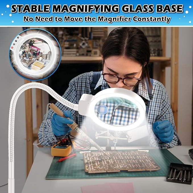 30X 10X Large Floor Magnifying Glass with Light and Stand,72 LED Flexible Gooseneck Floor Magnifying Lamp,2 in 1 Lighted Magnifiers for Close Work, Sewing,Crafts,Hobbies（White）