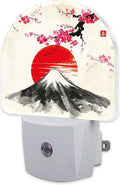 sndheke Cherry Blossoms Sun and Mountain Night Light Plug into Wall, Watercolor Ink Painting Dusk to Dawn Night Light,0.5w Energy Saving Friendly Nightlights for Kids Boys Girls Home