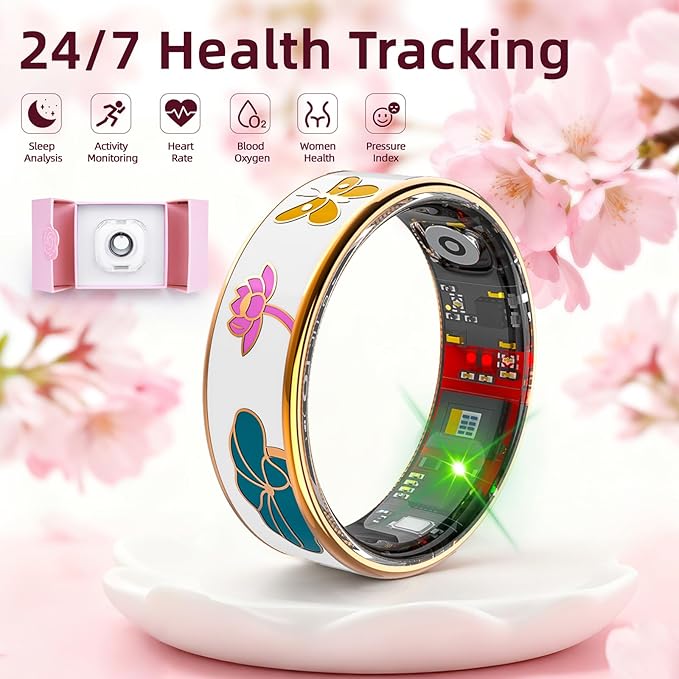Smart Ring Health Tracker, Men & Women, Featuring a Heart Rate Monitor, Sleep Tracker, 8 Exercise Modes, Step Counter, IP68 Waterproof(White, 9)