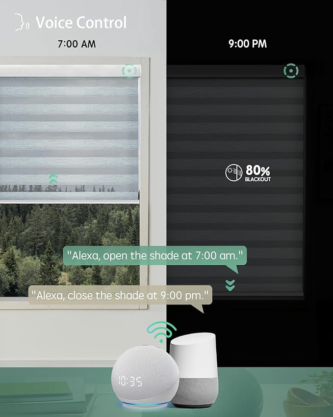 Yoolax Motorized Blinds with Remote, Electric Zebra Blinds for Indoor Windows, Room Darkening Smart Shades with Voice Control, Compatible with Alexa Google Home, APP Control,59" W x 72" H, Grey