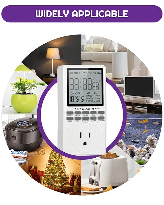 Outlet Timer, NEARPOW Multifunctional Programmable Timer with Countdown and 7-Day Digital Infinite Repeat Cycle Intermittent, 19 ON/Off Programs for Electrical Outlets, 3 Prong, 15A/1800W