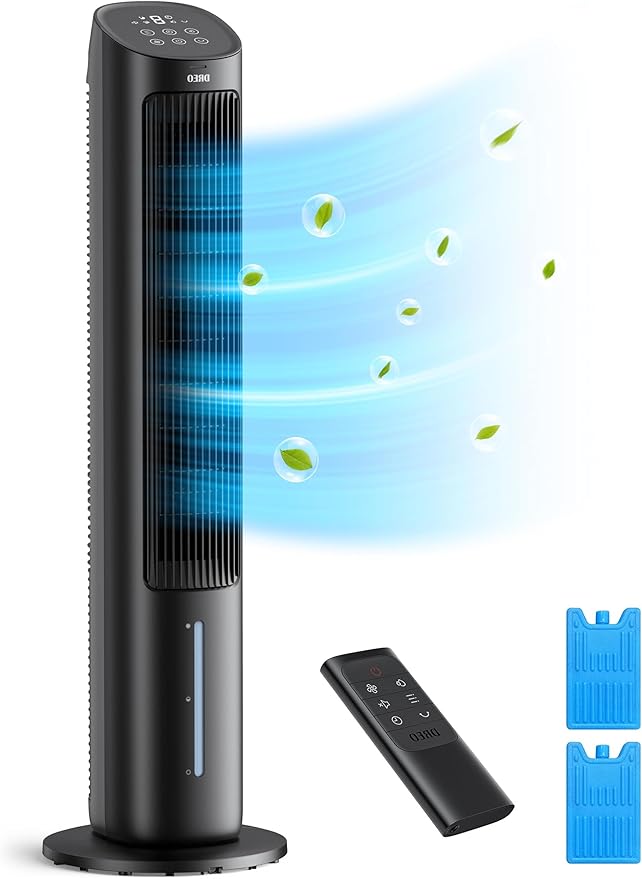 DREO Tower Fans That Blow Cold Air, 40" Evaporative Air Cooler, Cooling Fan for Bedroom with 80° Oscillating, Remote Control, 3 Modes 4-Speed Quiet Floor Fan, Black