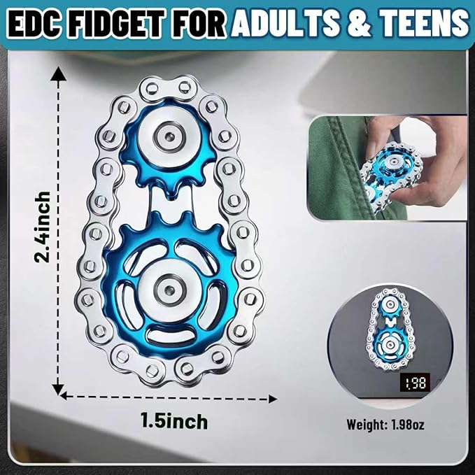 Valentines Day Gifts for Teens Boys Metal Fidget Spinner Toys for Adults Figette Bike Chain Roller Cool Gadgets ADHD Anxiety Stress Relief Items Figet Desk Offices EDC Men - Blue