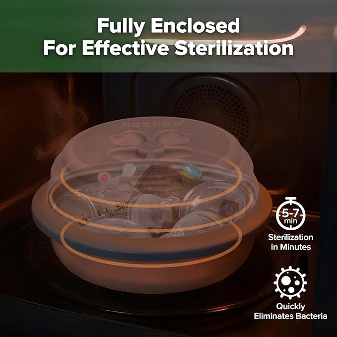 Haakaa Multipurpose Silicone Microwave Bottle Sterilizer & Steamer – Reusable Collapsible Silicone Microwave Sterilizer for Baby Bottles, Breast Pump Parts & Pacifiers and Accessories