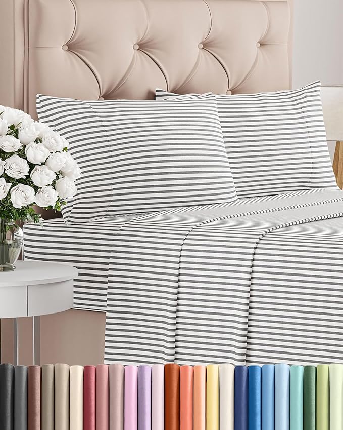 Queen Size 4 Piece Sheet Set - Comfy Breathable & Cooling Bed Sheets Set - Hotel Luxury Bedding for Women, Men, Kids, Teens, Boys & Girls - Deep Pockets, Soft, Wrinkle Free - Oeko-Tex - Grey Stripes 2