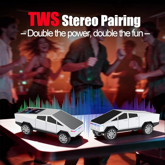 WSTER Portable Car Model Bluetooth Speaker with HD Stereo Sound, TWS Dual Pairing, LED Display, Truck-Style Wireless Speaker for Home, Office, Gaming & Collectible Display (Silver)