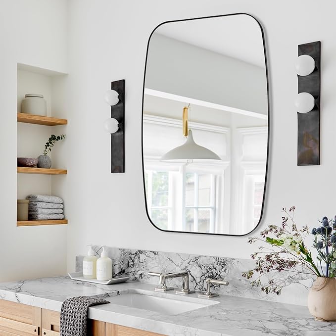 Black Oval Mirror, 24"×36" Bathroom Mirror for Wall Vanity with Stainless Steel Metal 0.8" Thin Frame, Oblong Bathrrom Mirror Modern Anti Rust