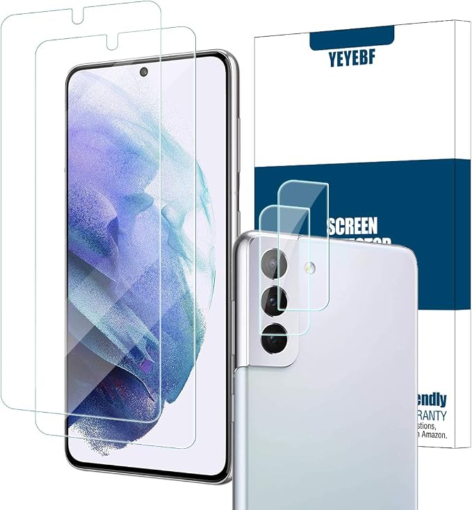 Galaxy S21 HD Clear Tempered Glass Screen Protector + Camera Lens Protectors by YEYEBF