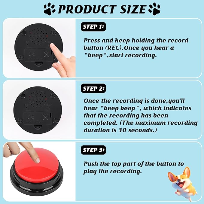 10 PCS Red Voice Recording Buttons for Dogs Dog Training Communication Buttons with 30 Sec Record and Playback, Pet Training Buzzer for Puppy Cats, Funny Gift for Study Office Home Pet Lovers