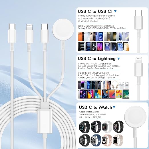 Upgraded Apple Watch Charger, 3 in 1 Magnetic iWatch Charger to USB C Cable 3ft - Image 7
