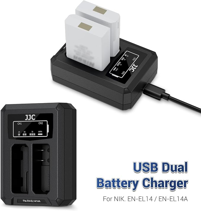 JJC EN-EL14a EN-EL14 Battery Charger USB Dual Slot - Image 2