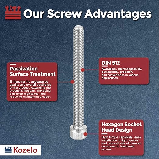 Kozelo 10pcs Socket Head Cap Screws - [M8-1.25 x 80mm] 304 Stainless Steel Allen Socket Drive for Electrical Motor 3D Printing Fan Engine Replacement Use, Silver
