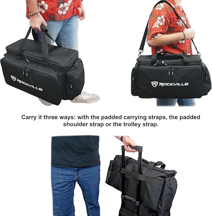 Rockville UT-BAG10 DJ Utility/Cable Bag, 10 Compartments, Padded Straps, Water-Resistant, Lockable Zippers, Perfect for DJs, Events, Gear & Cables