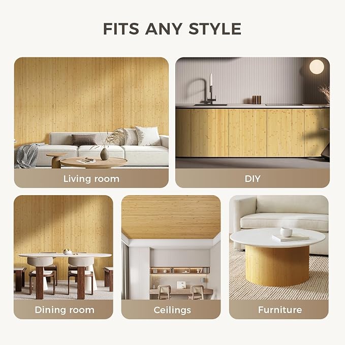OUZUGIE 2 Pack 96x48 Inch Natural Bamboo Wall Panel – Natural Pole Wrap Paneling for Walls, Ceilings, Cabinets, Furniture – Ideal for Bedroom, Living Room & Office DIY Decor