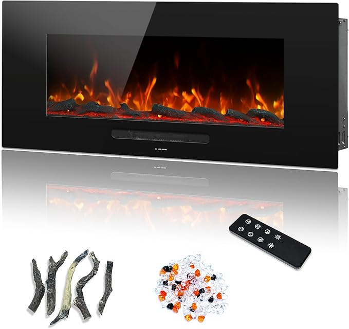 36" Electric Fireplace Inserts, Recessed & Wall Mounted Fireplace Heater Colorful Flame &Fuel, Remote Control Setting Dimer, Thermostat &Timer, Plug in &Hard-Wire Option, 750W/1500W, Black