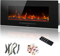 36" Electric Fireplace Inserts, Recessed & Wall Mounted Fireplace Heater Colorful Flame &Fuel, Remote Control Setting Dimer, Thermostat &Timer, Plug in &Hard-Wire Option, 750W/1500W, Black