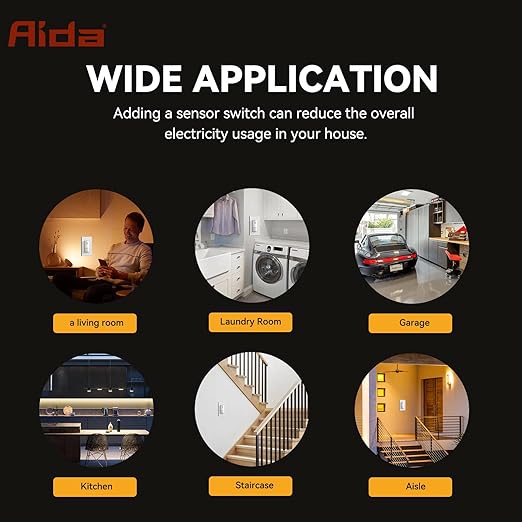 AIDA Single Pole Motion Sensor Light Switch w/Neutral Wire - 120° PIR Infrared Activation - CFL/LED/MLV/INC/HAL/Fan Compatible - UL Certified - 4 Pack,Matte White