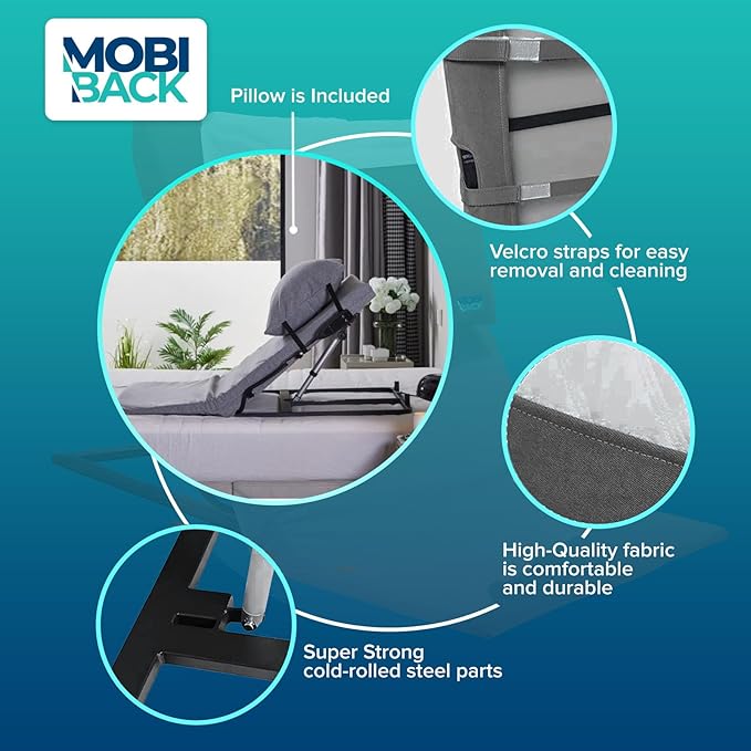 Electric Lifting Backrest for Bed by Mobi-Back, Medical Back Pillow with Electric Pump System, Used by Pregnant Women, Elderly for Sit-Up in Bed - Gen 2.
