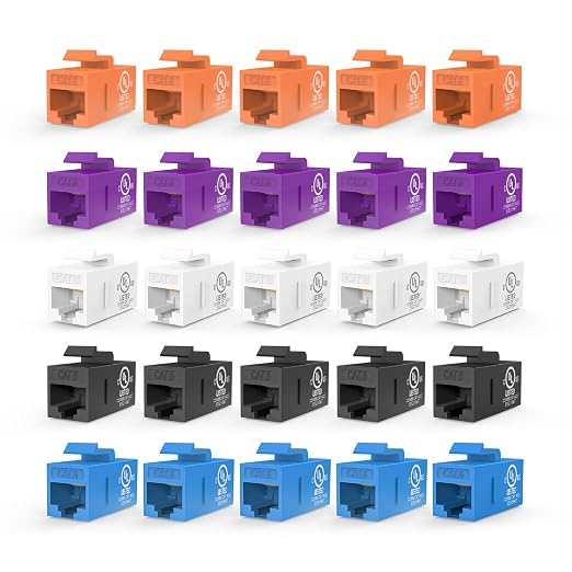VCE UL-Listed CAT6 Keystone Coupler 25-Pack, Ethernet Coupler Female to Female by VCE