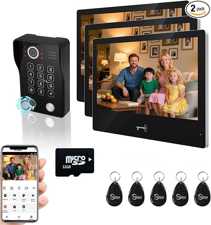 Wired Video Apartment Intercom System,Door Phone Kit,10 Inch Touch Monitor with 1080P HD Doorbell Camera,Supporting Motion Detecting 5 in 1 RFID Card Unlcking for Home Villa (1 Doorbell + 3 Monitor)