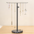 Josmimic Black Necklace Holder Jewelry Organizer Stand – Adjustable Height T‑Bar Jewelry Display with Dark Gray Marble Base, Necklace & Bracelet Holder, Countertop Jewelry Rack
