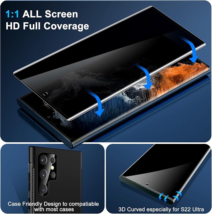 Galaxy S22 Ultra Privacy Screen Protector, 9H Tempered Glass, Ultrasonic - Image 4