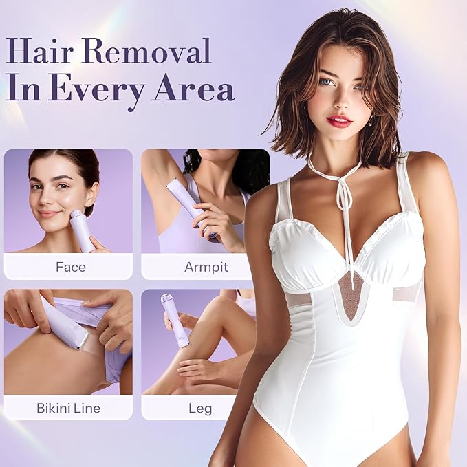 Bikini Trimmer for Women, Flyant 2 in 1 Electric Shaver for Women, Pubic Hair Trimmer Waterproof IPX7 with LED, Bikini Razor for Leg Arm Underarm Bikini Area, Teen Girl Gifts - Lavender Dream Purple