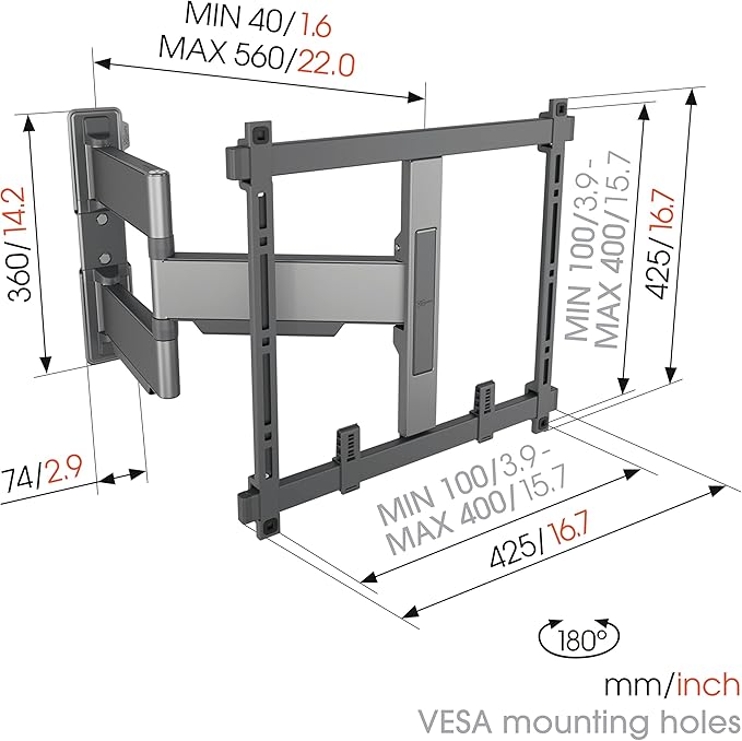 Vogel's TVM 5445 Full-Motion Ultra-Thin TV Wall Bracket for 32-65 inch TVs, Max. 77 lbs, Swivels up to 180°, Full-Motion TV Mount max. VESA 400x400, Universally Compatible