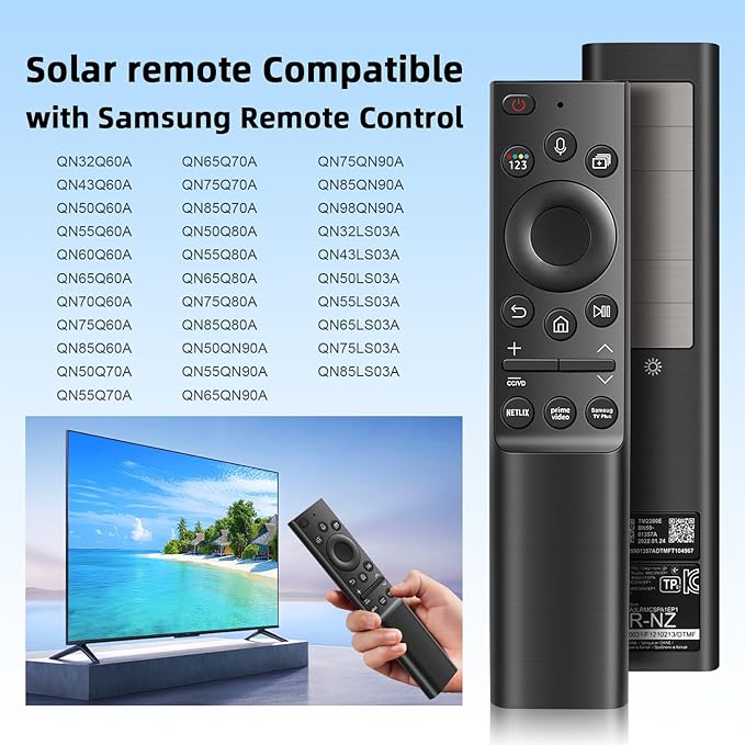 BN59-01357A Solar Voice Remote for Samsung TVs - Compatible with Frame/Neo QLED 4K/8K UHD Smart TVs (VG-TM2180ES/ZA), 3 App Shortcuts & Solar Charging