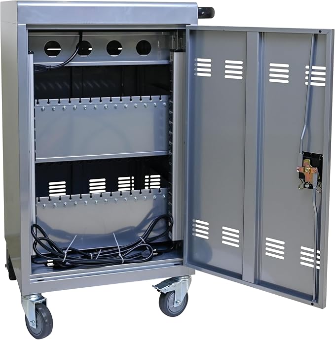 35 Device Mobile Charging Station for Laptops/Tablets/iPads/Chromebooks,35 Bay Lockable Charging Cabinet with Cable Management & Power Strip Included, Laptop&Tablet Storage Carts,Easy Assembly(Silver)