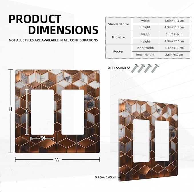 Bvtewkhz Brown Abstract Luxury Modern Geometric Cubic Marble 2 Gang Double Rocker Decorative Light Switch Covers Electrical Faceplate Switch Plates for Bathroom Kitchen Home