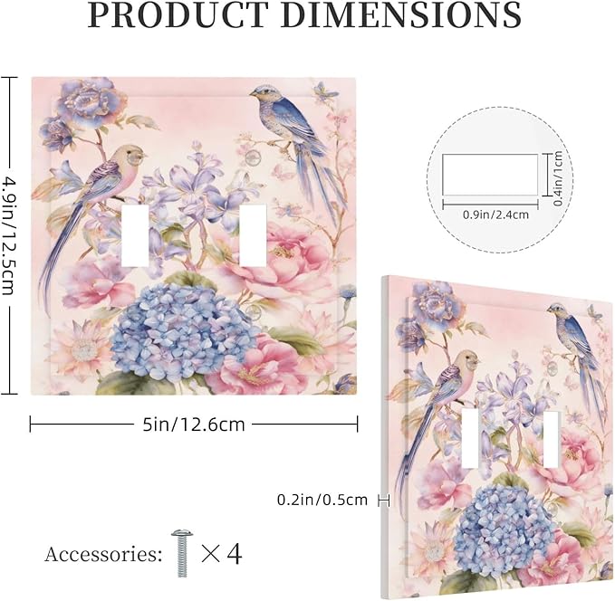 Bvtewkhz Floral Birds Morris 2 Gang Double Toggle Decorative Outlet Covers Light Switch Plate Electrical Receptacle Switchplate For Bathroom Kitchen Bedroom