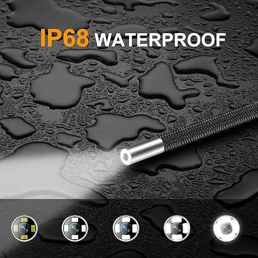 BORESOEIL 360° Articulating Borescope, 5.0FT 0.25in HD 1080P Flexible Snake Camera with Light, 5" IPS Screen for Plumbing & Machinery Inspection, Waterproof Endoscope
