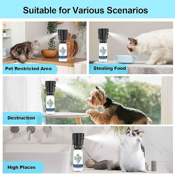 Cat Spray Deterrent System [2 Pack] Automatic Cat Deterrent Spray, Motion Activated System for Cats & Dogs Odorless Pet Deterrent, Senses Pets Up to 3 Feet Away, Friendly & Safe Pet Deterrent Spray