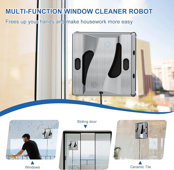 RSSIDOL Window Cleaning Robot 6000Pa Suction Power Window Cleaner Robot with 4 Water Spray Intelligent Cleaning with App Control, Perfect for High-Rise Windows, Tiles and Glass Doors