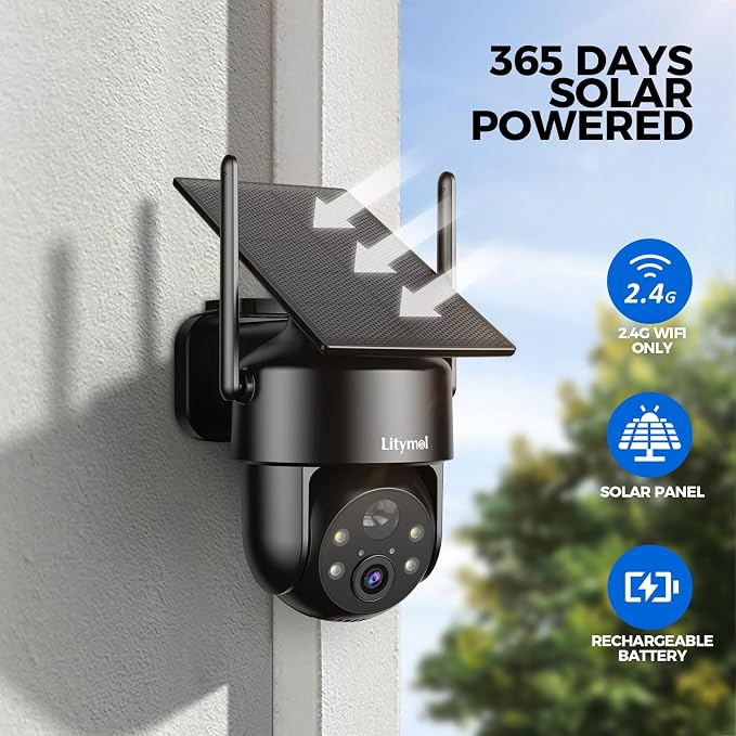 LITYMOL 2K 2.4g WiFi Security Cameras Wireless Outdoor, 360° View Solar Cameras - Image 3