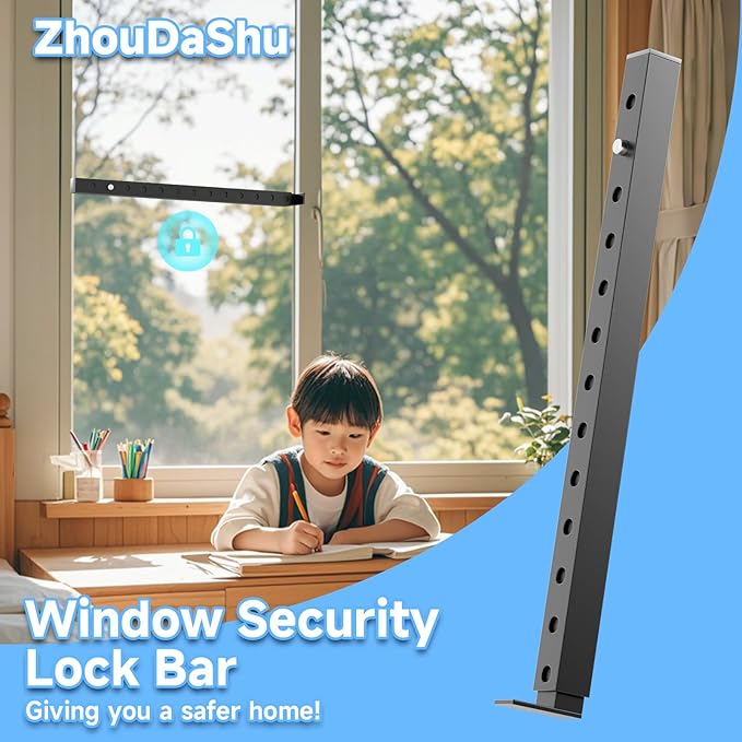 ZhouDaShu Adjustable Window Security Bars, Window Bars Security Inside Vertical, Window Bar Lock Prevent Burglary, Window Safety Bars for Children, Window Stick Extend from 16.3-29.3 in(Black -2 pcs)