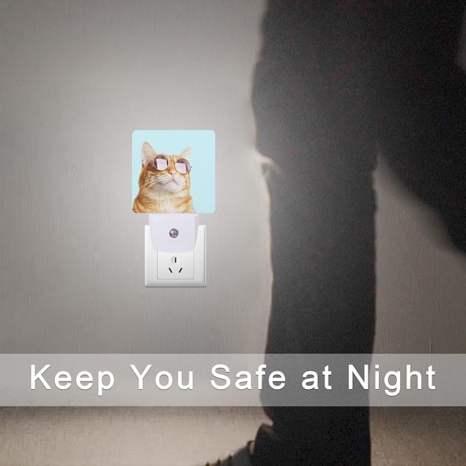 Smoaffly Glasses Cat Night Light Plug-in LED Nightlights Auto Sensor Night Lamp Dusk-to-Dawn Lamp Home Decor for Nursery Children Girls Boys
