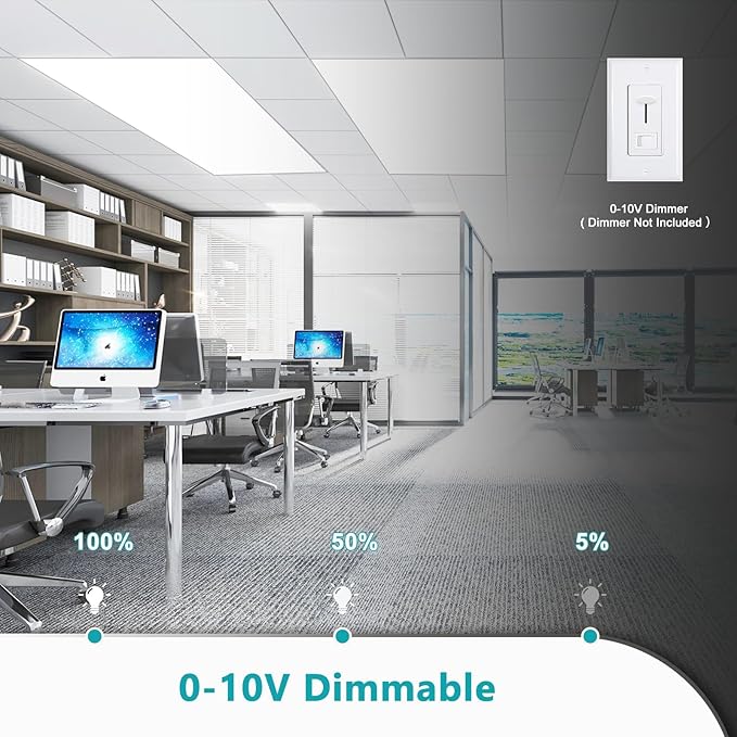 VocgoUU 18-Pack 2x4 LED Flat Panel Light Drop Ceiling, 0-10V Dimmable, 3CCT Selectable (5000K 4000K 3000K) & 3 Wattage Switchable (50W 40W 30W), 100-277Vac, ETL & DLC