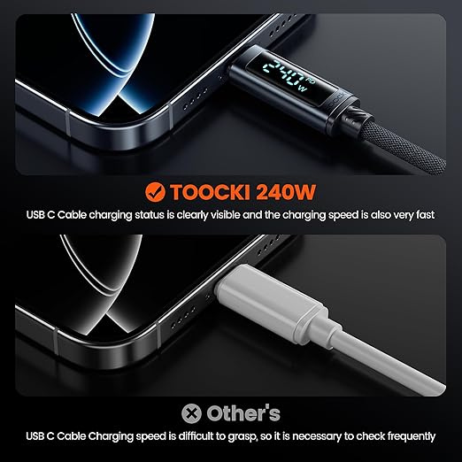 toocki USB C Cable [2Pack,6.6ft] 240W Fast Charging Cord with LED Display Compatible with iPhone 17 16 15 Pro Plus Pro Max Air, iPad Pro, Samsung Galaxy S25 S24, Switch, MacBook Air, Pixel