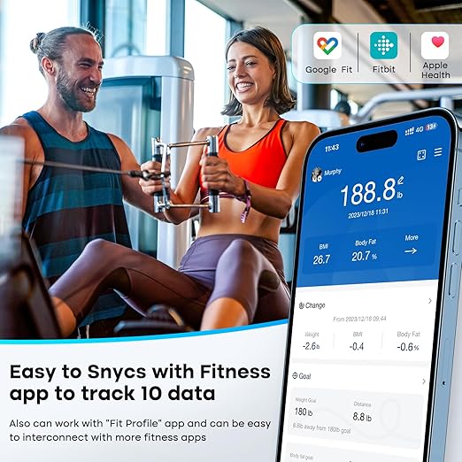 GE Smart Scale for Body Weight, BMI, Fat, Muscle Mass, Digital Bathroom Scales 500lbs Bluetooth 11.8" Large Platform Weighing Machine Health Monitor with App, Blue Button Control