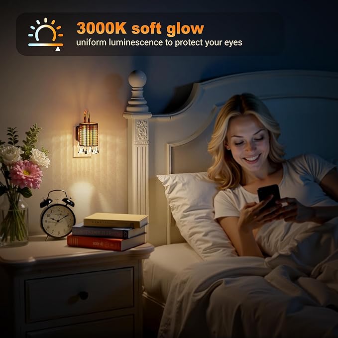 JandCase Night Lights Plug into Wall, Boho Night Light Dusk to Dawn Light Sensor, Warm White 3000K LED Nightlight, Adjustable Brightness for Bathroom Bedroom Hallway Kitchen