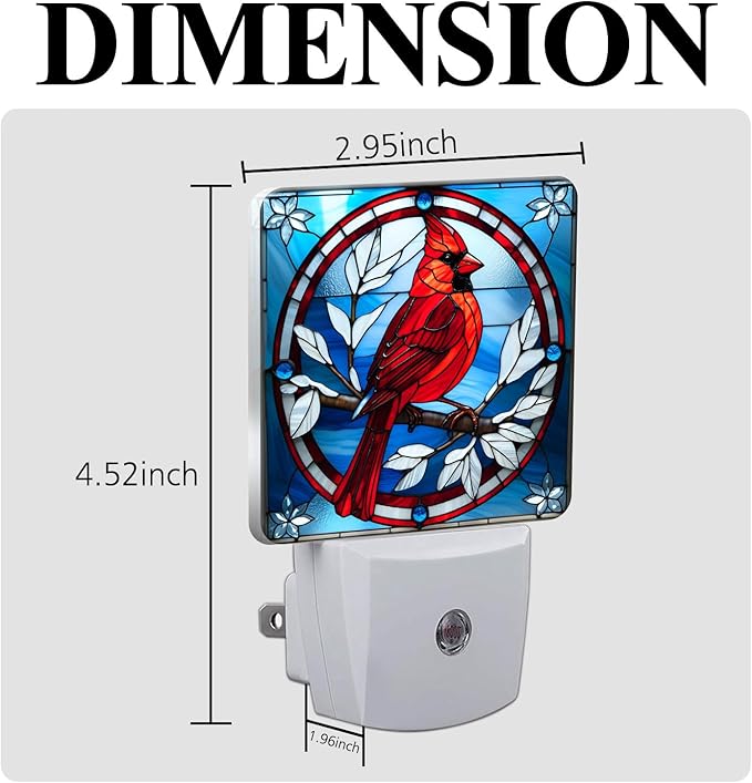 PODMemory Cardinal Stained Glass Night Lights Plug into Wall for Room, Cardinals Night Light LED for Bedroom