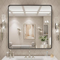 LOAAO 30x30 Inch Black Metal Framed Bathroom Mirror for Wall, Matte Black Bathroom Vanity Mirror Farmhouse, Large Rounded Rectangle Mirror, Anti-Rust, Hangs Horizontally or Vertically