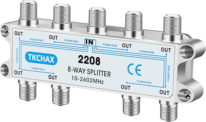 TKCHAX 8 Way Coaxial Cable Splitter,Support 10-2602MHz, RG6 Compatible, Nickel-Plated for Cable Splitter,Work with CATV, Satellite TV,Antenna System and MoCA Configurations