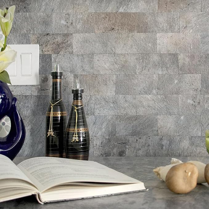 AULIGET 100 Piece Mountain Rock Peel and Stick Backsplash Wall Tiles, 3" x 6" PVC Faux Stone Stick on Tiles for Backsplash Kitchen, Bathroom, Laundry Room, Camper, Fireplace