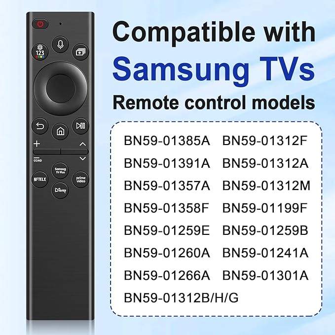 BN59-01385A Replacement Solar TV Remote Control for Samsung Smart TV/Neo QLED TVs (2021-2023) - Rechargeable via Solar/USB-C, Bluetooth, 4 Shortcut Keys